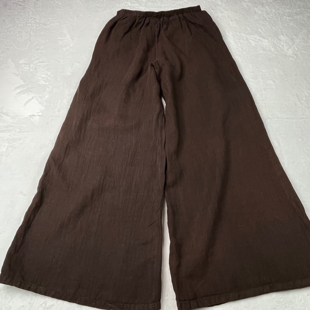 Match Point Brown 100% Linen Wide Leg Pants Elastic Waist Made in USA M LP70